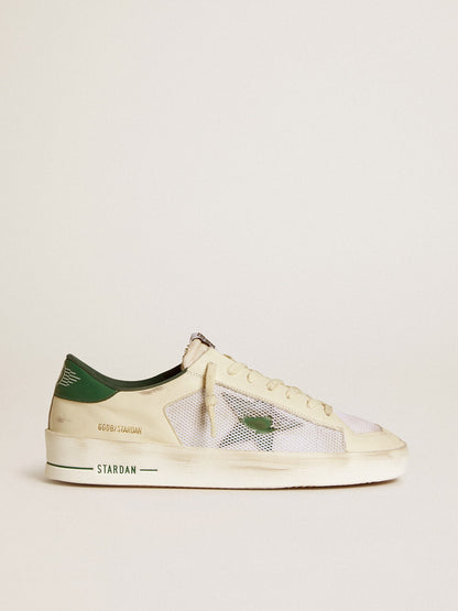 Stardan in white suede and mesh with green leather star and heel tab | Golden Goose