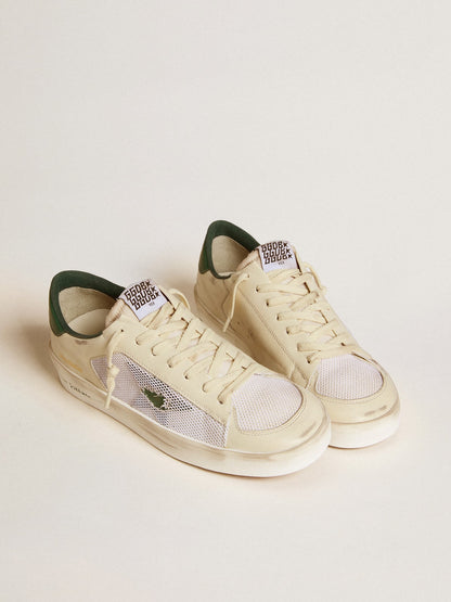 Stardan in white suede and mesh with green leather star and heel tab | Golden Goose