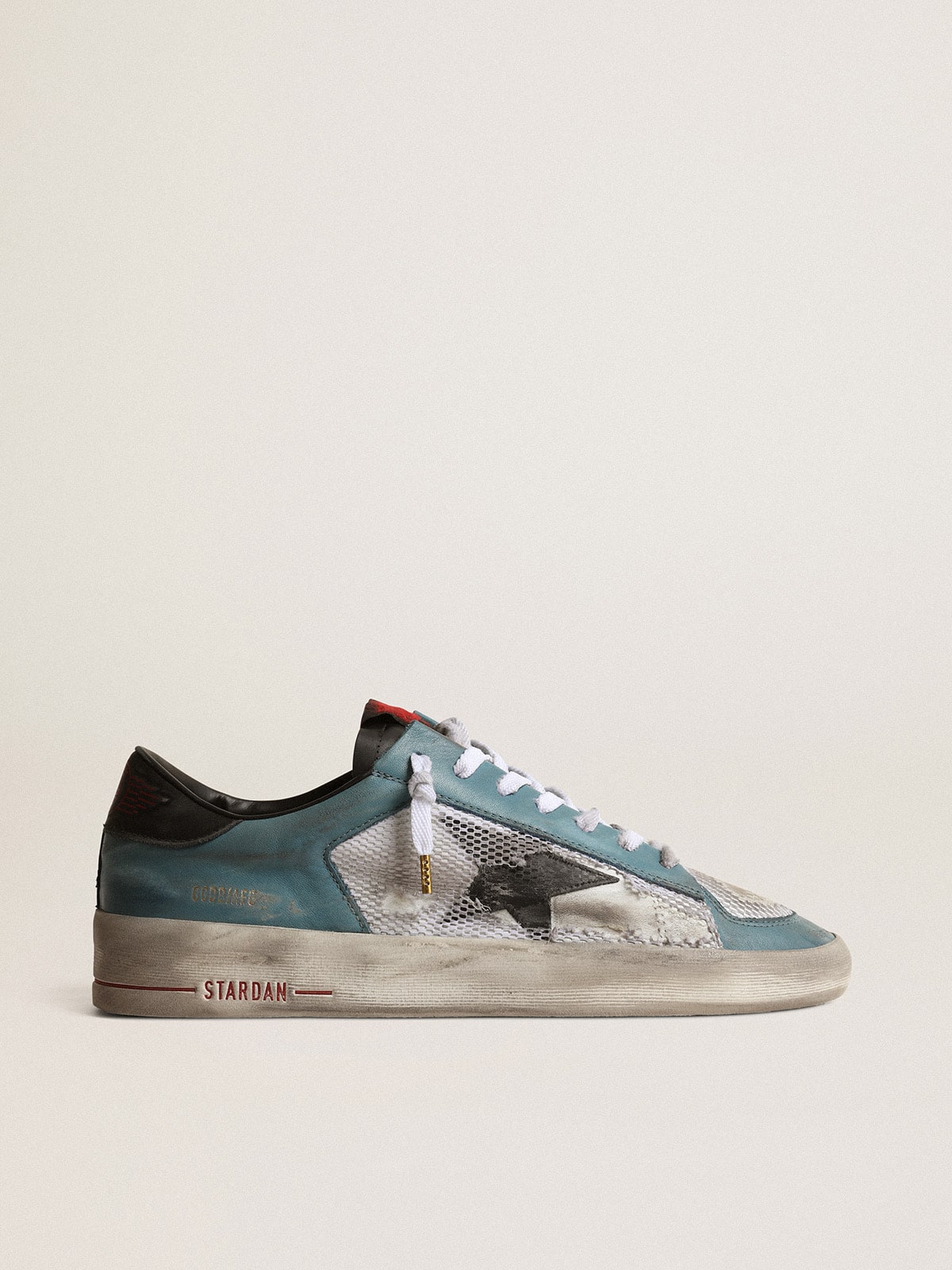 Men's Stardan in distressed mesh and petrol-colored upper | Golden Goose