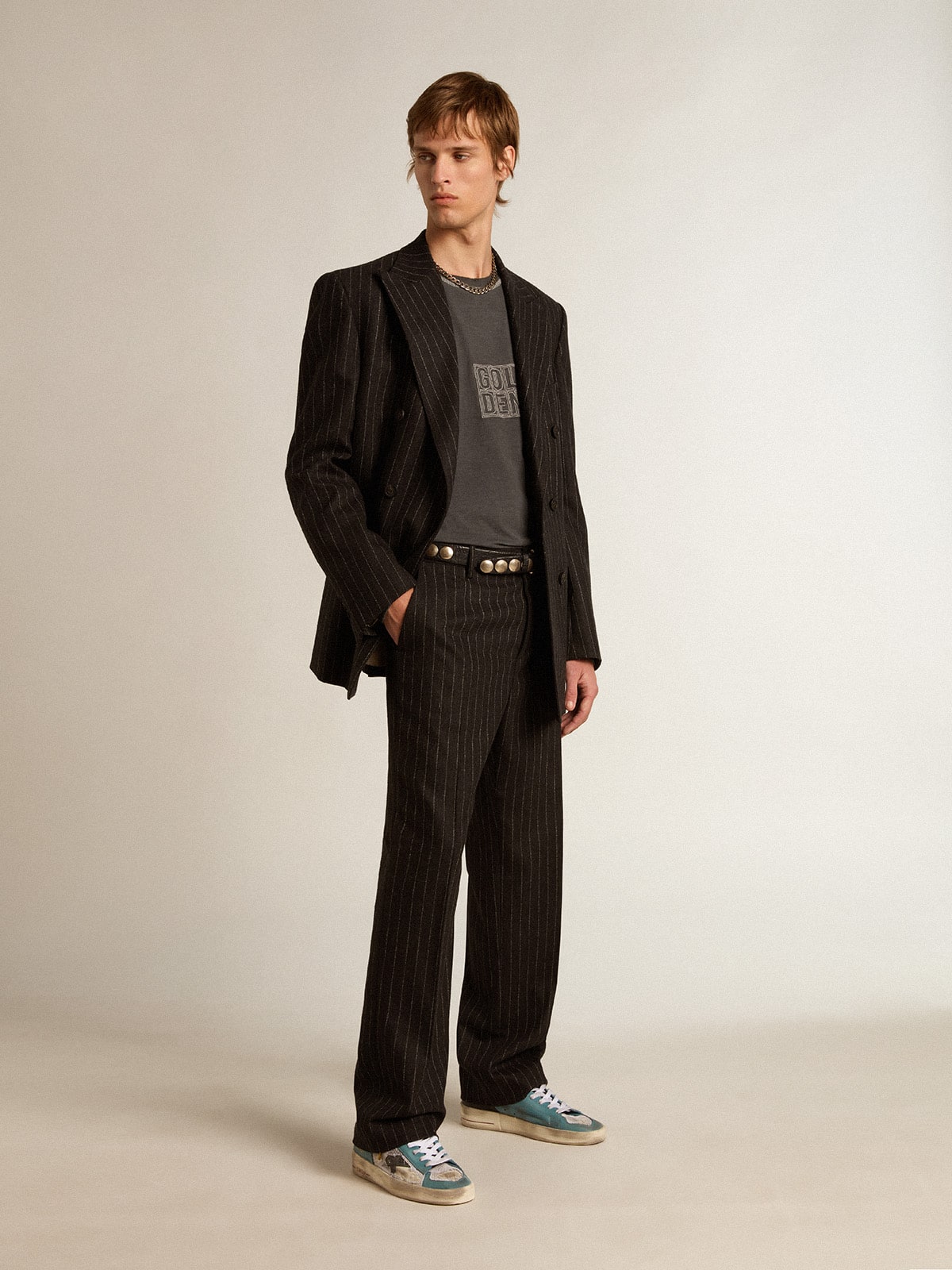 Men's Stardan in distressed mesh and petrol-colored upper | Golden Goose