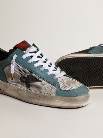 Men's Stardan in distressed mesh and petrol-colored upper | Golden Goose