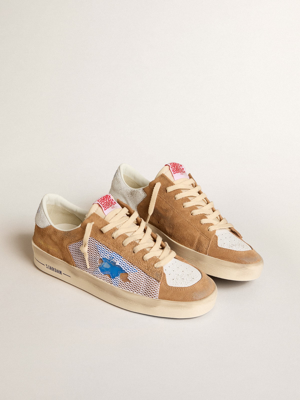 Men's Stardan LTD in tobacco suede and mesh with blue star and leather heel tab | Golden Goose