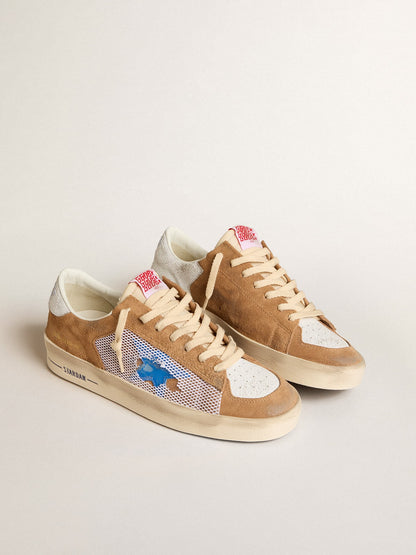 Men's Stardan LTD in tobacco suede and mesh with blue star and leather heel tab | Golden Goose