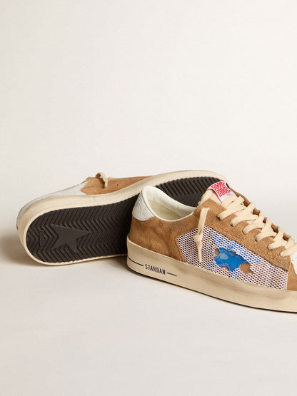 Men's Stardan LTD in tobacco suede and mesh with blue star and leather heel tab | Golden Goose
