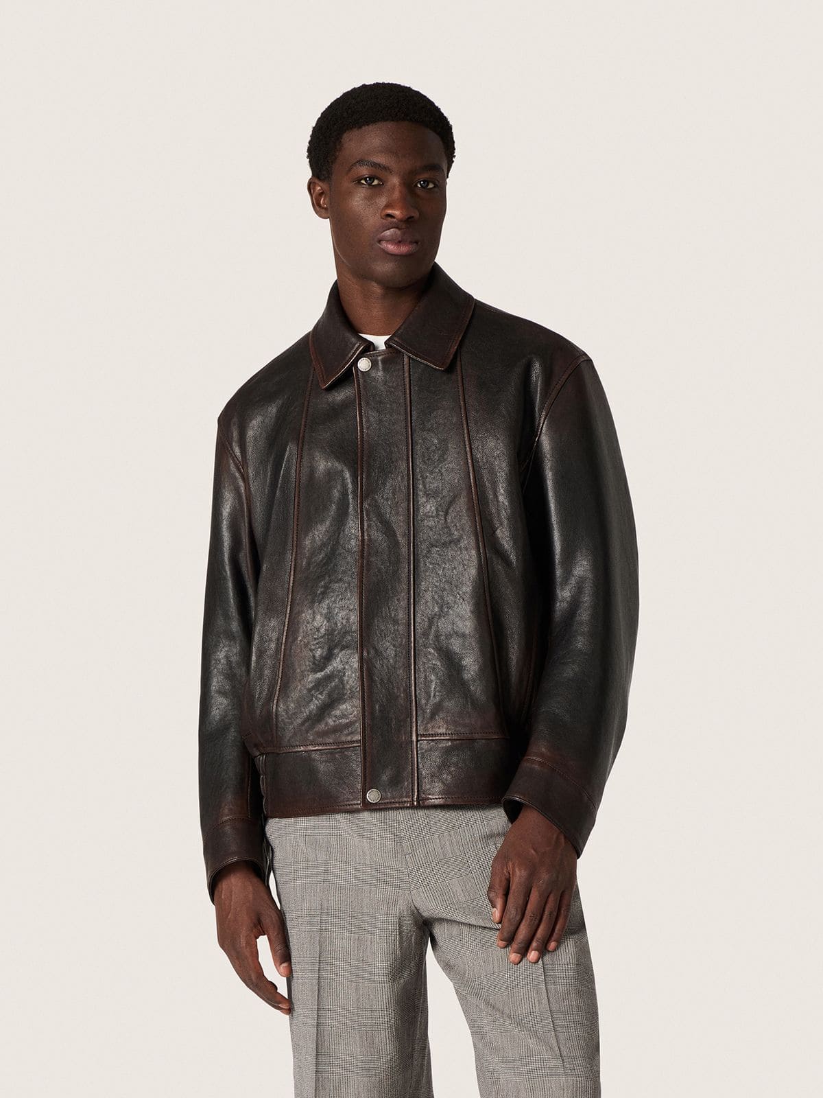 Men’s bomber jacket in burgundy nappa leather | Golden Goose