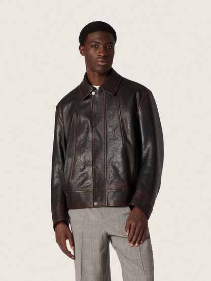 Men’s bomber jacket in burgundy nappa leather | Golden Goose