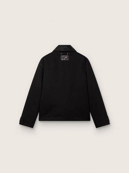 Men's short padded jacket in black cotton with leather collar | Golden Goose
