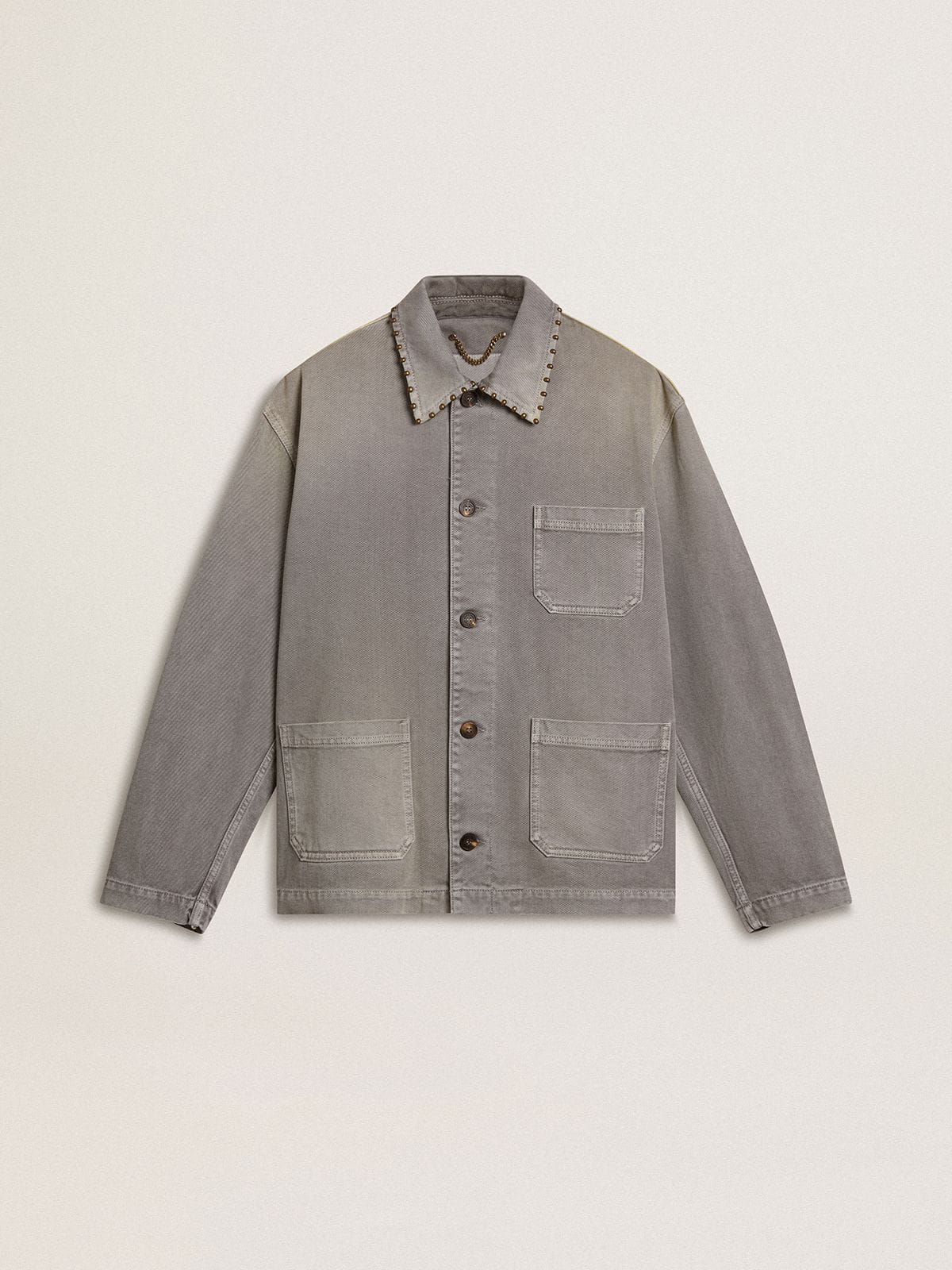 Men's gray denim jacket with studs | Golden Goose