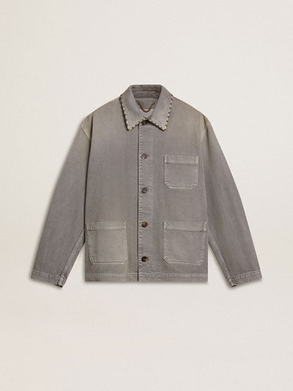 Men's gray denim jacket with studs | Golden Goose