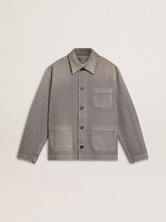 Men's gray denim jacket with studs | Golden Goose