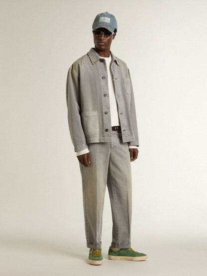 Men's gray denim jacket with studs | Golden Goose