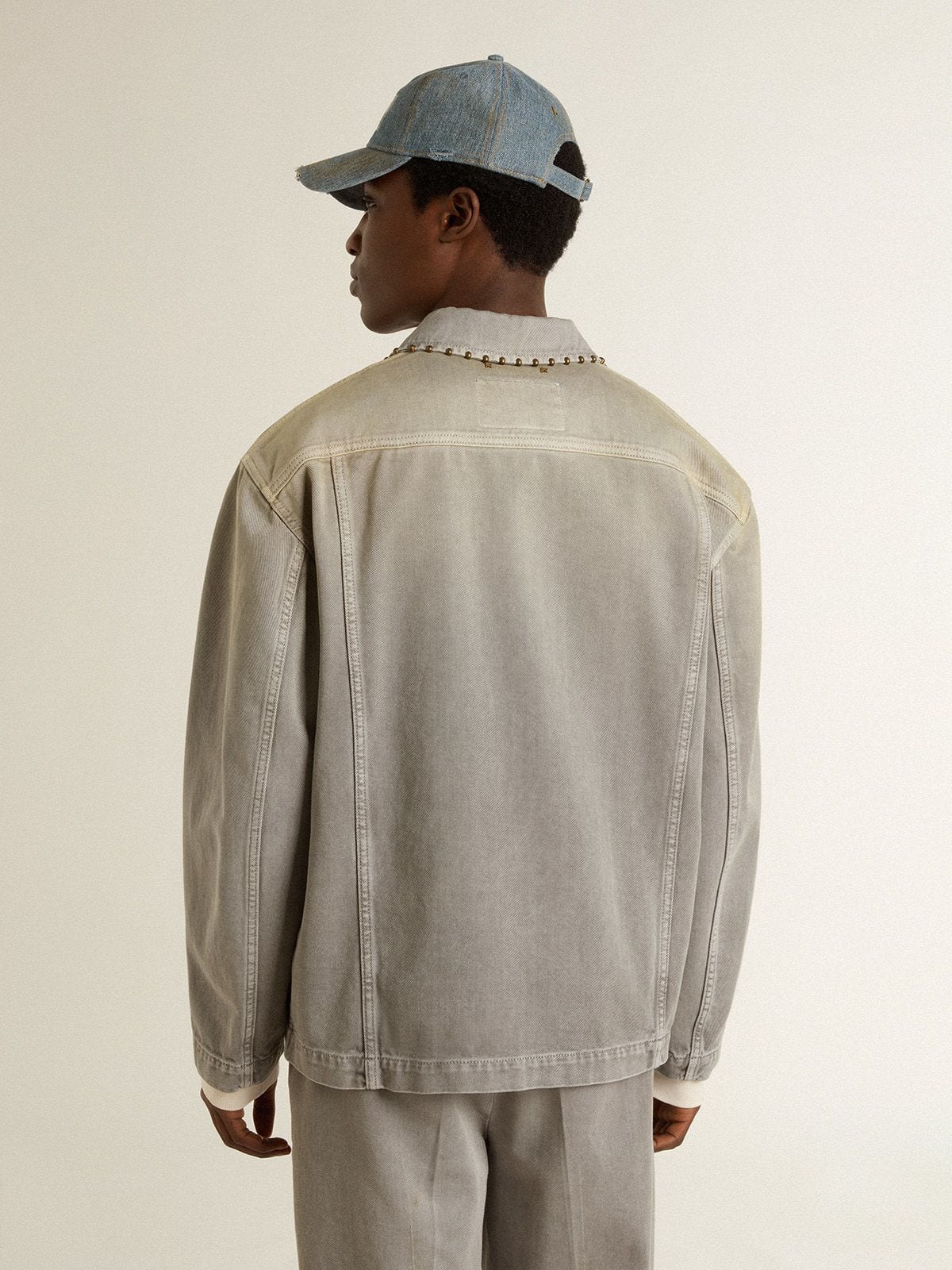 Men's gray denim jacket with studs | Golden Goose