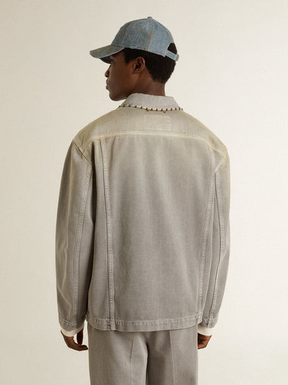 Men's gray denim jacket with studs | Golden Goose