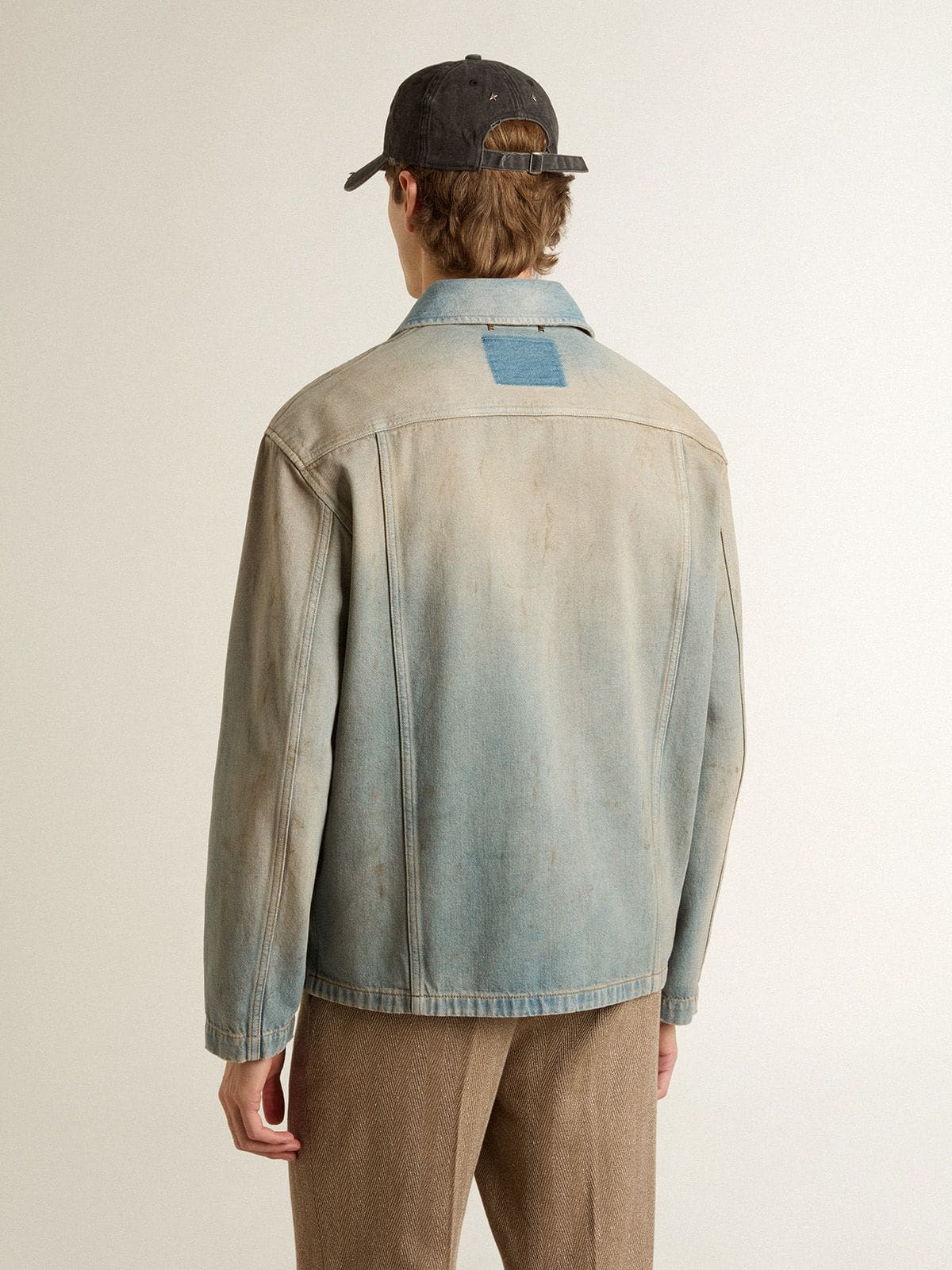 Men's distressed-effect denim jacket with zip | Golden Goose
