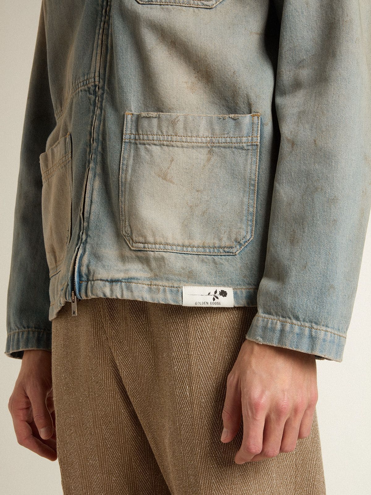 Men's distressed-effect denim jacket with zip | Golden Goose