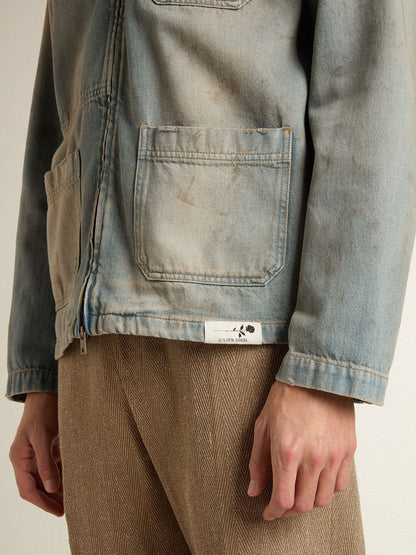 Men's distressed-effect denim jacket with zip | Golden Goose