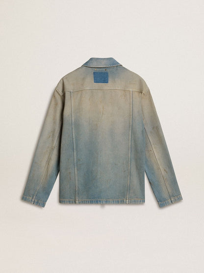 Men's distressed-effect denim jacket with zip | Golden Goose
