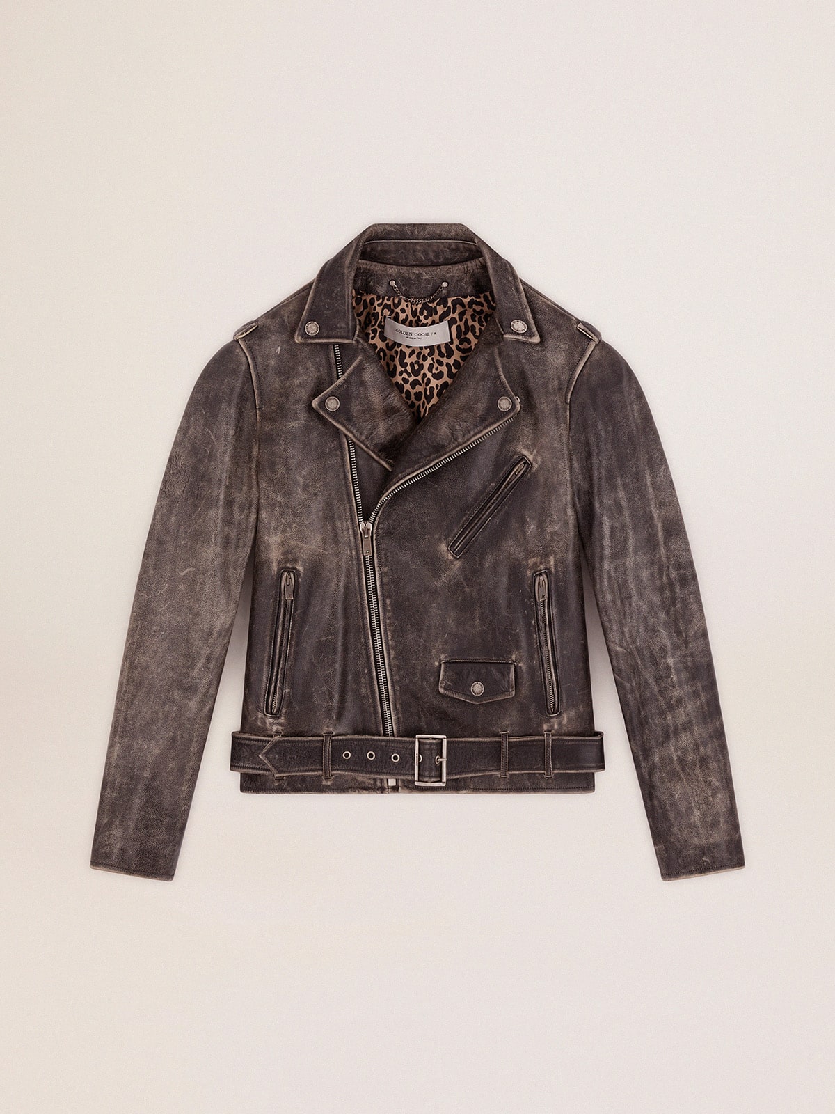Men’s black leather biker jacket | Golden Goose | Golden Goose