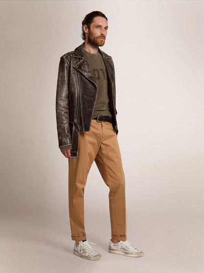 Men’s black leather biker jacket | Golden Goose | Golden Goose
