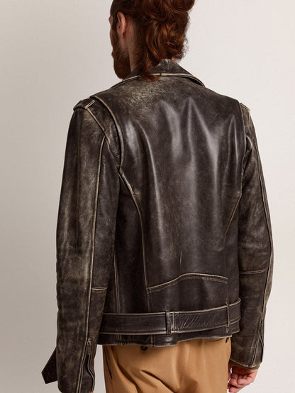 Men’s black leather biker jacket | Golden Goose | Golden Goose