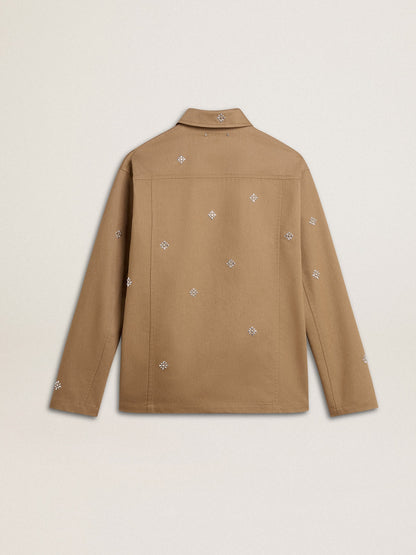 Men's beige jacket with floral embroidery and full zip | Golden Goose