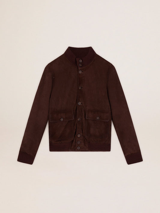 Golden Collection flight jacket in dark brown suede | Golden Goose