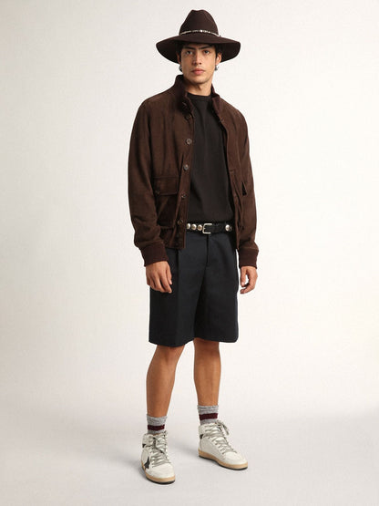 Golden Collection flight jacket in dark brown suede | Golden Goose