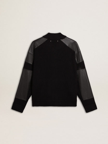 Men's black merino wool jacket with leather patches | Golden Goose