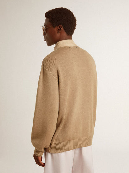 Men's jacket in travertine-colored nubuck leather with wool-blend sleeves and back | Golden Goose
