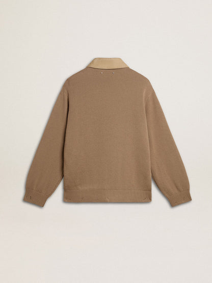 Men's jacket in travertine-colored nubuck leather with wool-blend sleeves and back | Golden Goose