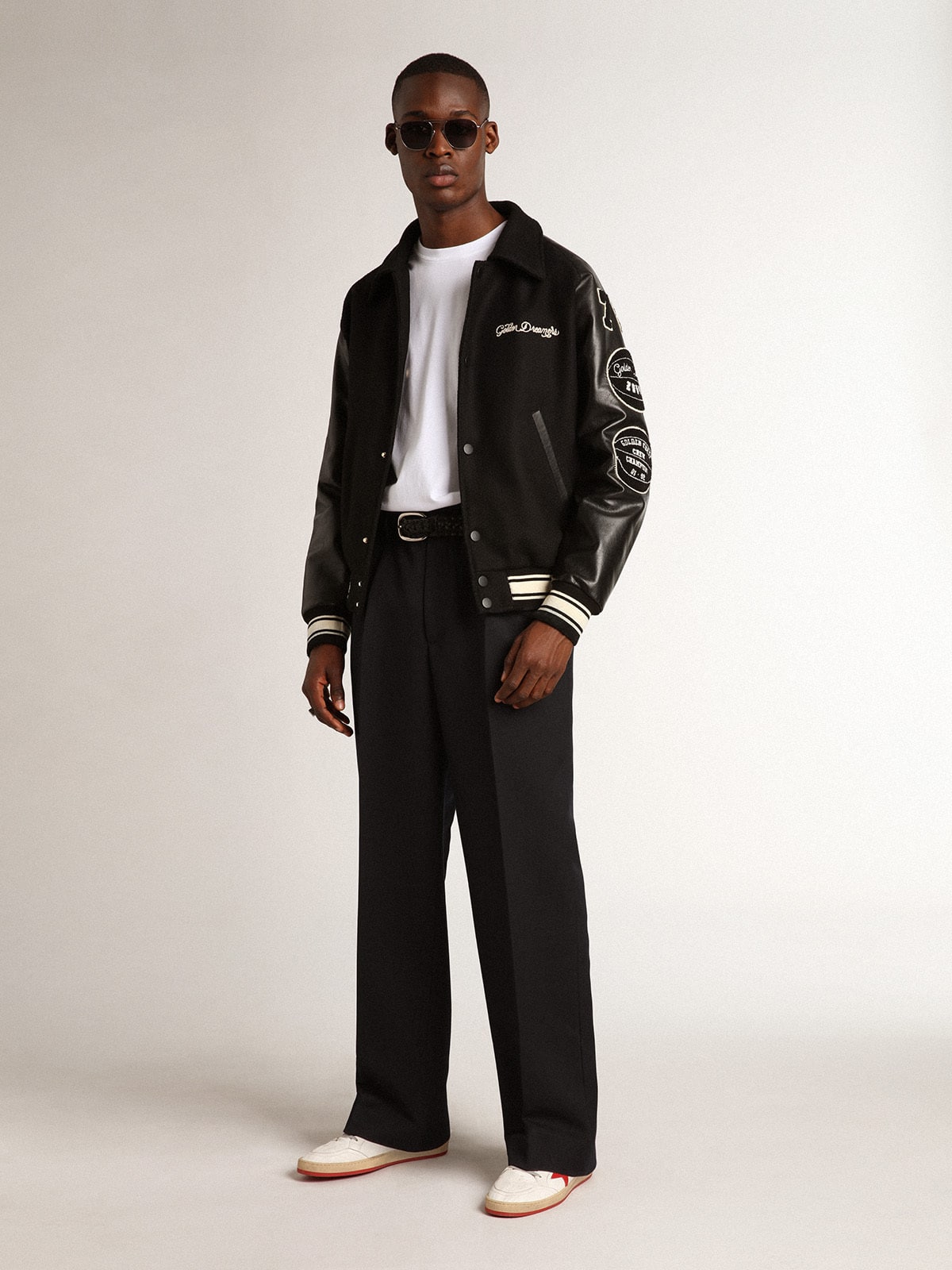 Black wool bomber jacket with patch | Golden Goose