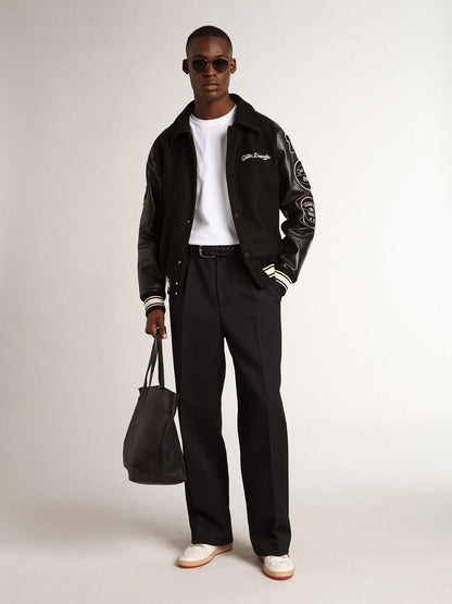 Black wool bomber jacket with patch | Golden Goose