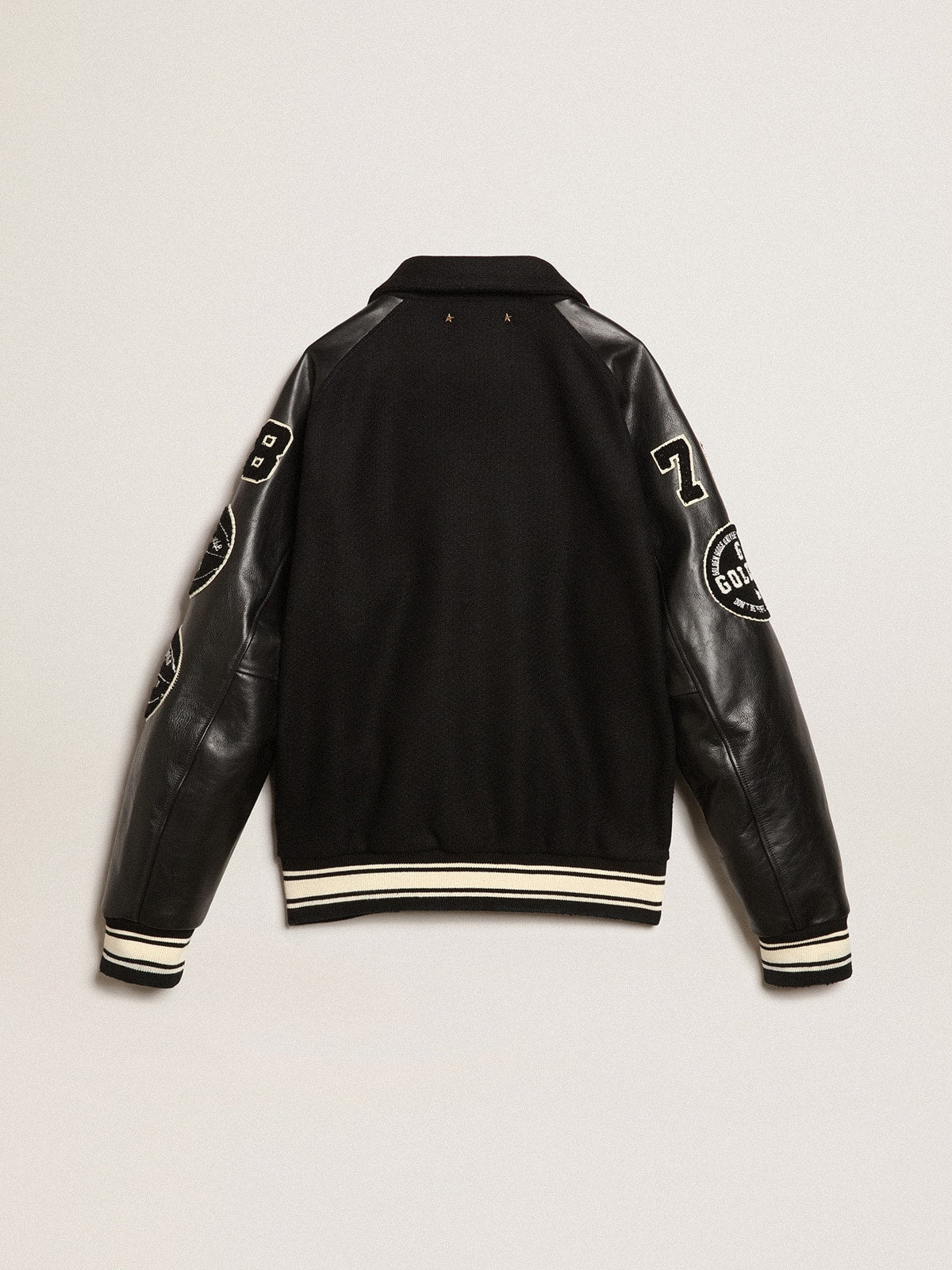 Black wool bomber jacket with patch | Golden Goose