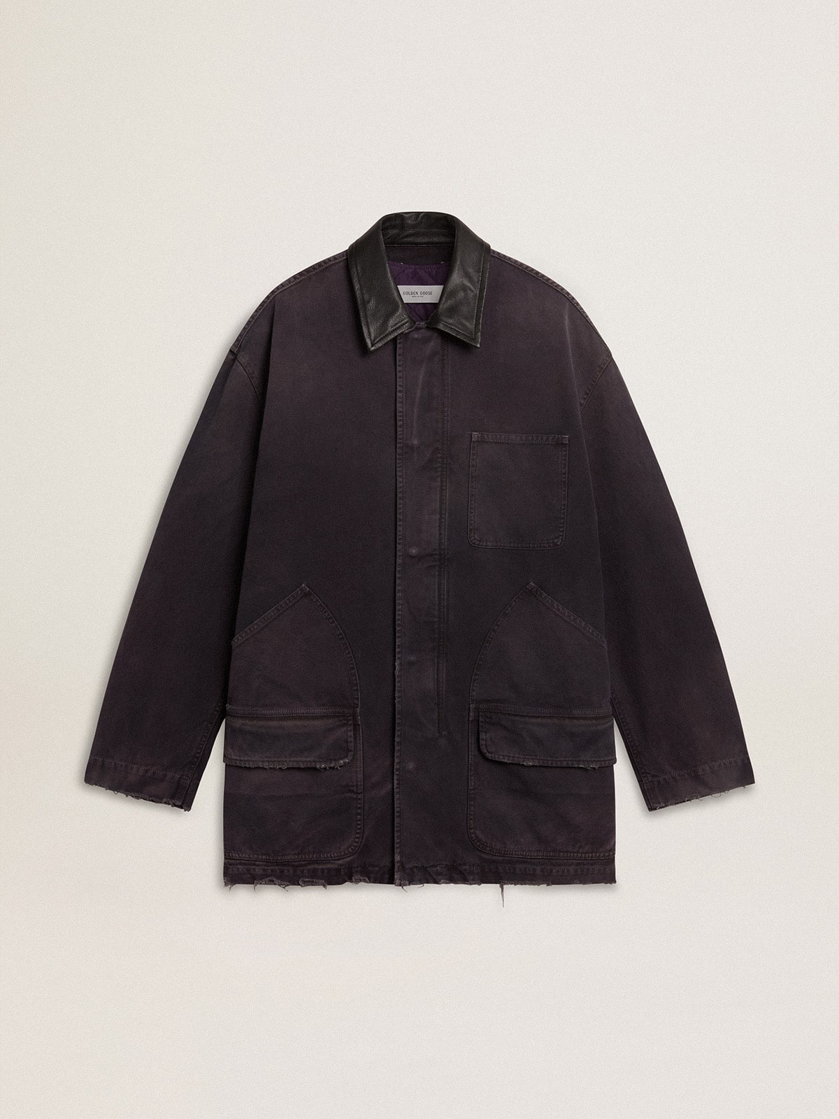 Men's denim jacket with distressed details and leather collar | Golden Goose