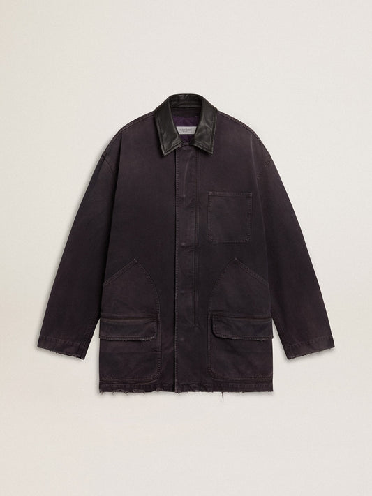 Men's denim jacket with distressed details and leather collar | Golden Goose