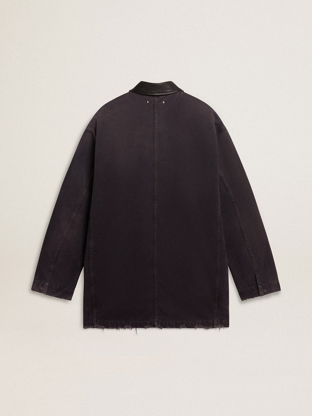 Men's denim jacket with distressed details and leather collar | Golden Goose