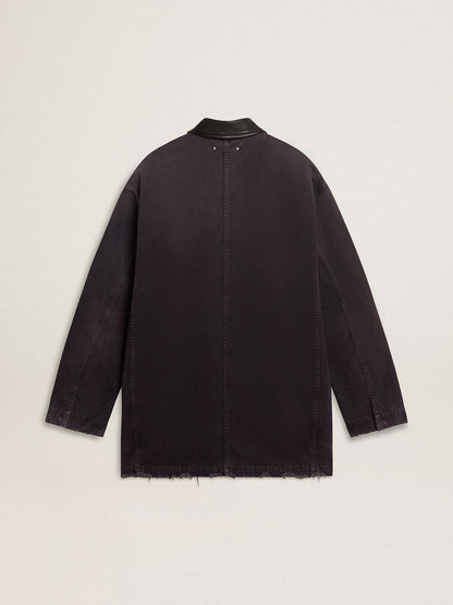 Men's denim jacket with distressed details and leather collar | Golden Goose
