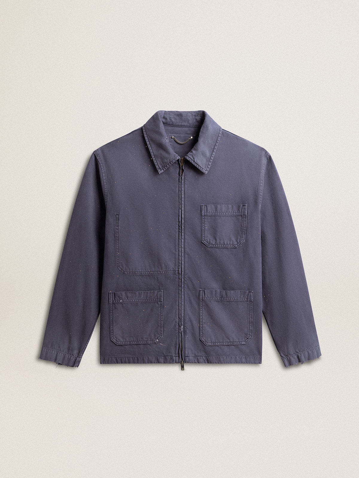 Men's blue jacket in denim cotton with distressed treatment | Golden Goose