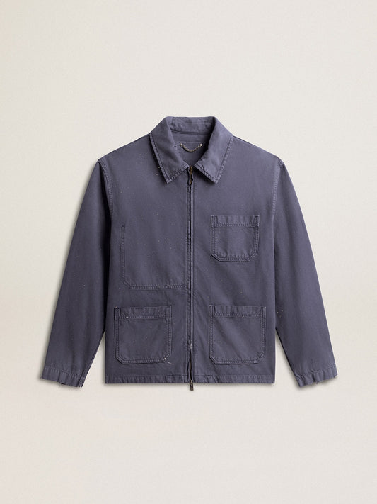 Men's blue jacket in denim cotton with distressed treatment | Golden Goose