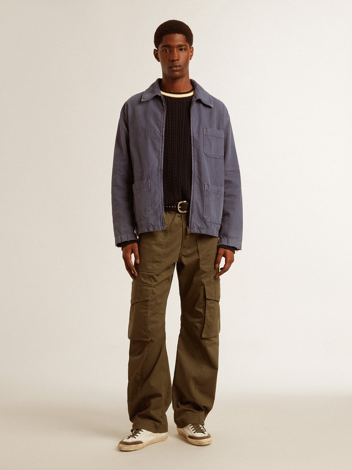 Men's blue jacket in denim cotton with distressed treatment | Golden Goose