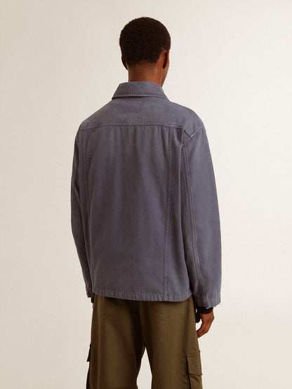 Men's blue jacket in denim cotton with distressed treatment | Golden Goose