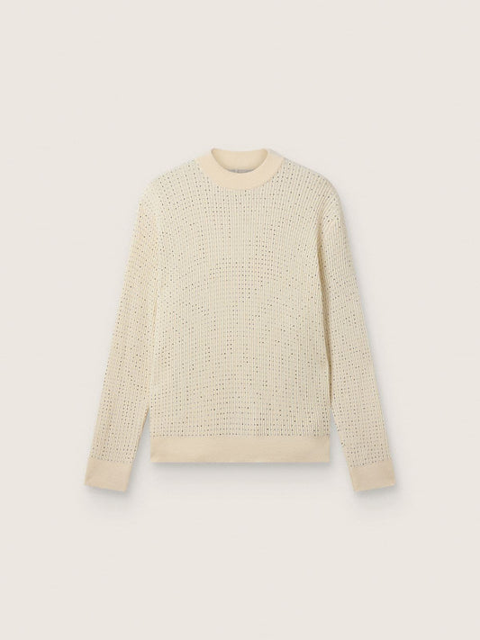 Men's crew-neck sweater in white merino wool with all-over crystals | Golden Goose