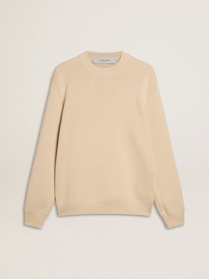 Men’s beige crew neck sweater with ‘Golden’ lettering on the back | Golden Goose