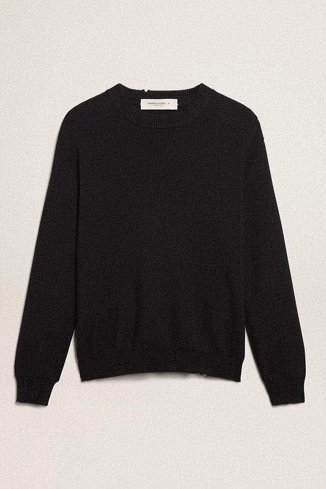 Men’s round-neck sweater in dark blue cotton | Golden Goose