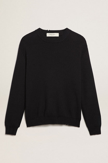 Men’s round-neck sweater in dark blue cotton | Golden Goose