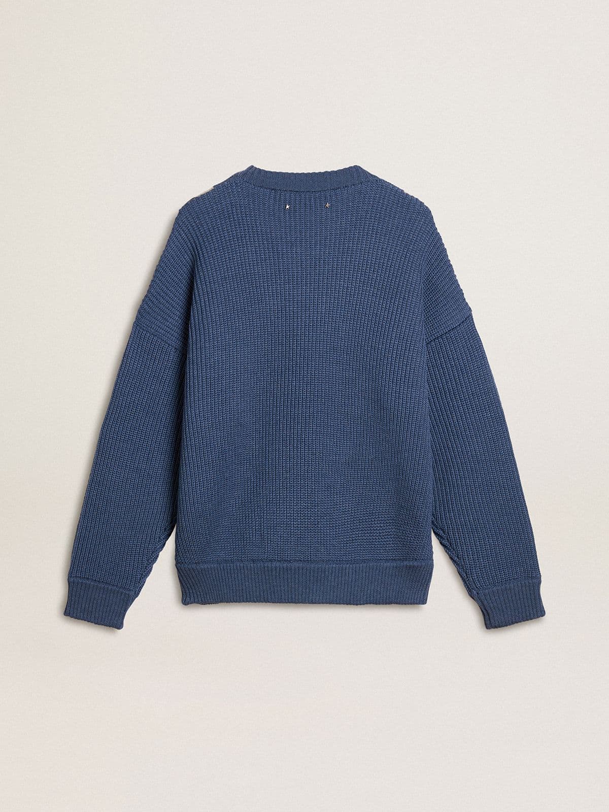 Men's light blue jacquard wool sweater with cream-colored pattern | Golden Goose