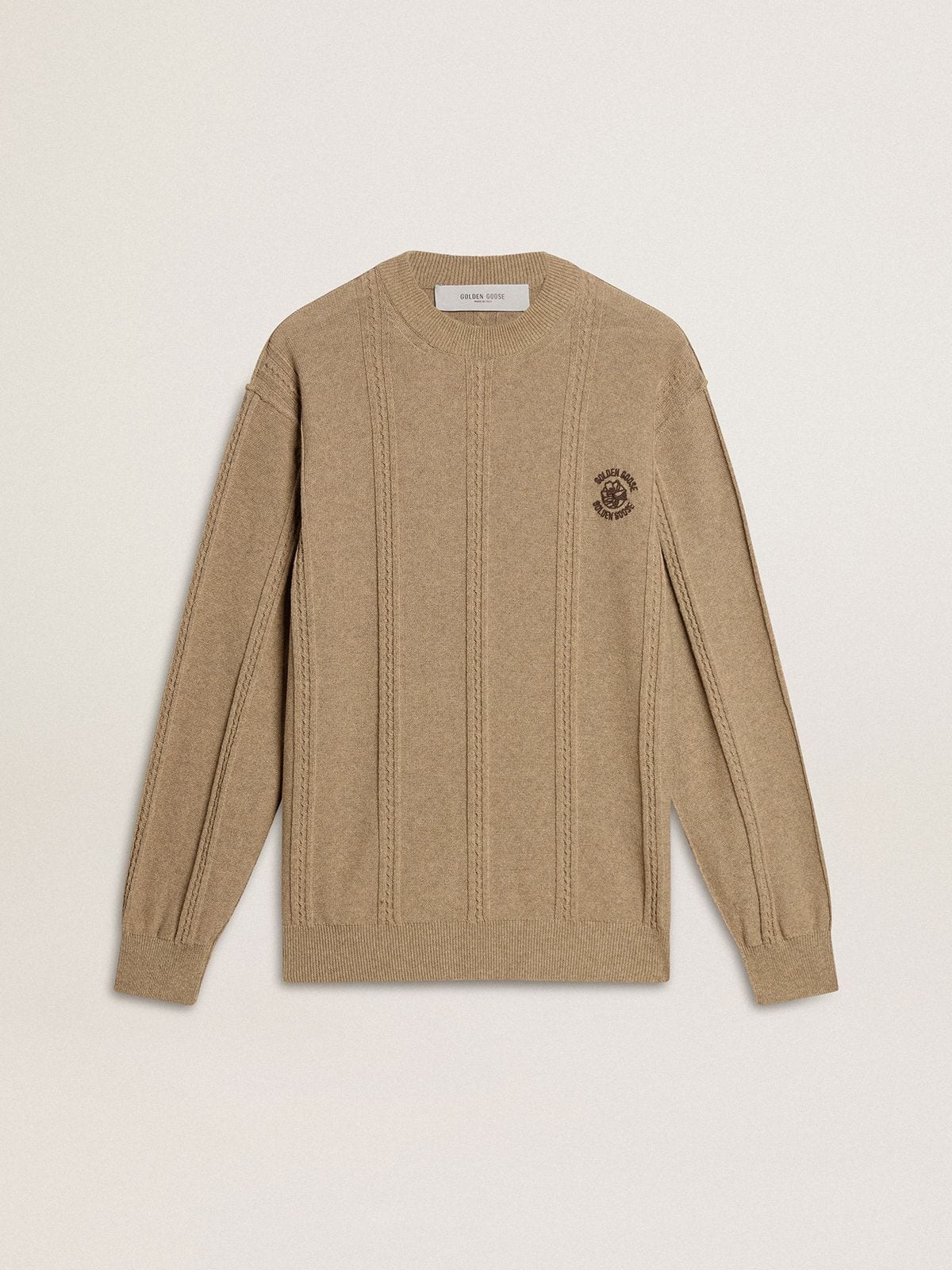 Men's beige sweater with embroidered logo | Golden Goose