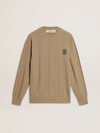 Men's beige sweater with embroidered logo | Golden Goose