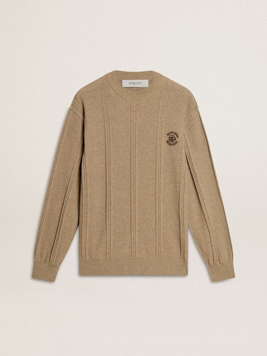 Men's beige sweater with embroidered logo | Golden Goose
