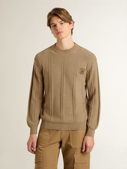 Men's beige sweater with embroidered logo | Golden Goose